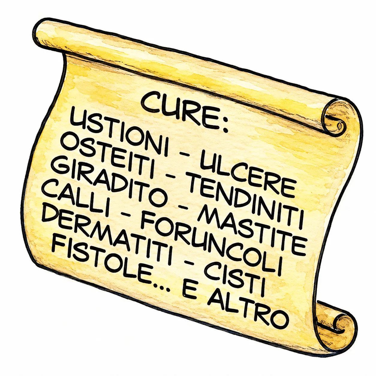 Illustrazione fumettistica delle situazioni in cui usare l'unguento.